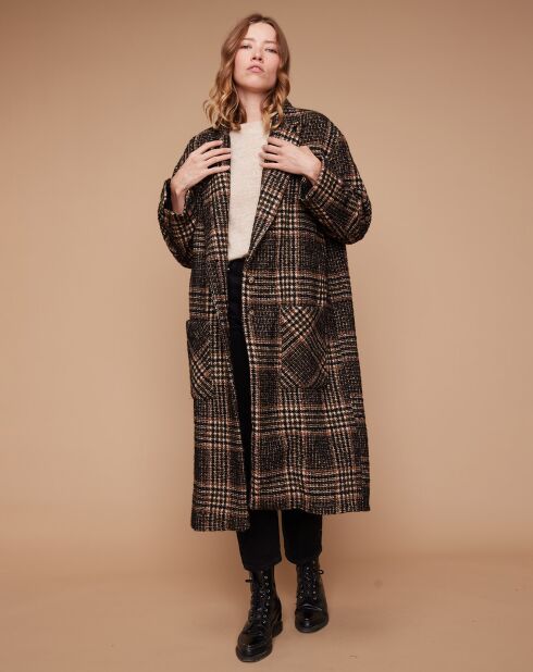 Manteau oversize en Laine & Alpaga mélangés Sainmartin à carreaux marron