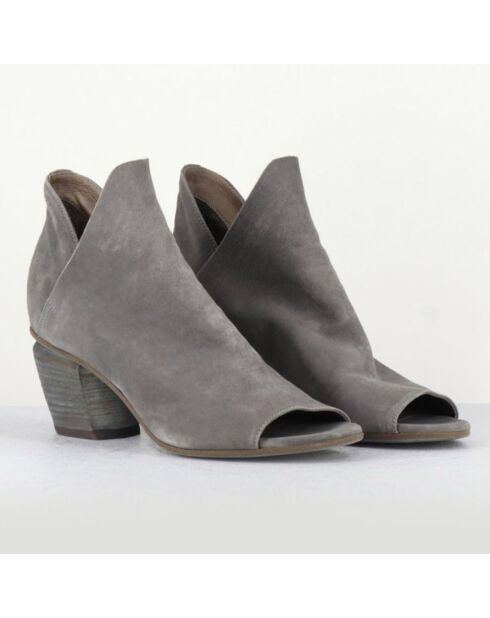 Bottines en Velours de Cuir taupe  - Talon 6 cm