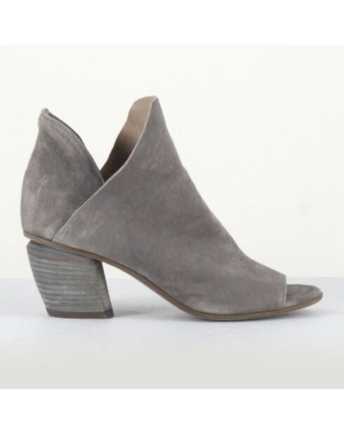 Bottines en Velours de Cuir taupe  - Talon 6 cm