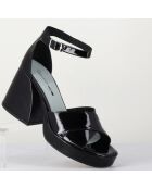 Sandales en Cuir vernis Claudia noires - Talon 8.5 cm