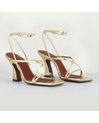 Sandalen aus platiniertem und goldfarbenem Leder - 7,5 cm Absatz