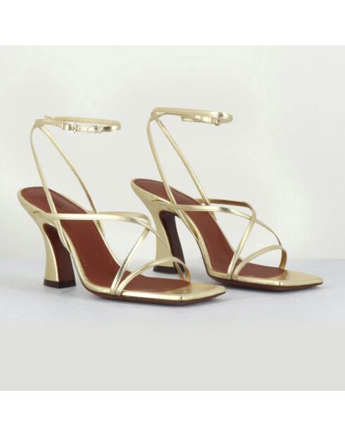 Sandalen aus platiniertem und goldfarbenem Leder - 7,5 cm Absatz
