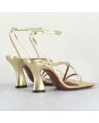 Sandalen aus platiniertem und goldfarbenem Leder - 7,5 cm Absatz