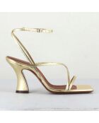 Sandalen aus platiniertem und goldfarbenem Leder - 7,5 cm Absatz