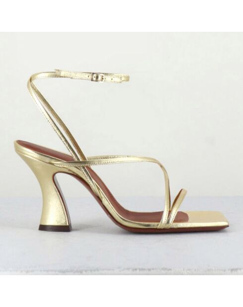 Sandalen aus platiniertem und goldfarbenem Leder - 7,5 cm Absatz