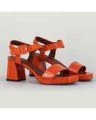 Oranje leren sandalen met hak van 7 cm