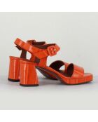 Oranje leren sandalen met hak van 7 cm