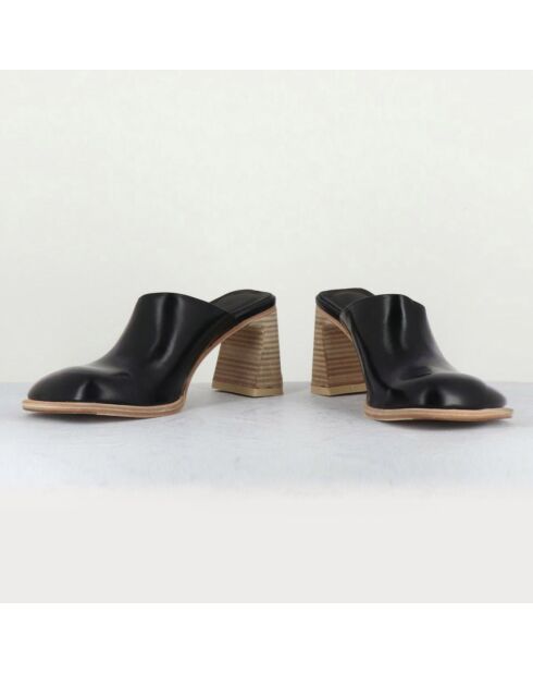Mules Rebecca de piel negra - Tacón 7 cm