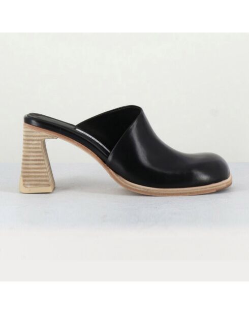 Mules Rebecca de piel negra - Tacón 7 cm