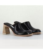Mules Rebecca de piel negra - Tacón 7 cm