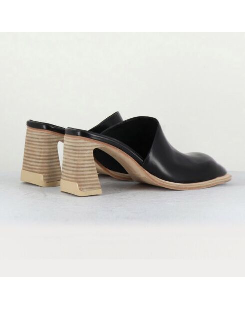 Mules Rebecca de piel negra - Tacón 7 cm