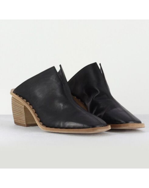 Schwarze Lederpantolette Yolande - 6,5 cm Absatz