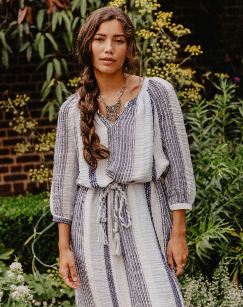 Abito in misto lino nono a righe blu/bianche