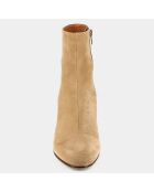 Boots en Velours de Cuir Doniama beiges - Talon 6 cm