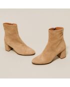 Boots en Velours de Cuir Doniama beiges - Talon 6 cm