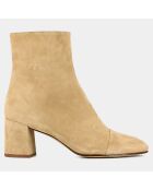 Boots en Velours de Cuir Doniama beiges - Talon 6 cm