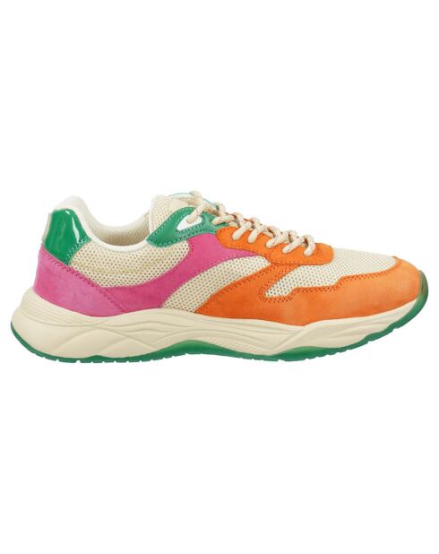 Sneakers en Velours de Cuir Céleste vert/rose/orange