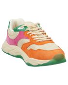Sneakers en Velours de Cuir Céleste vert/rose/orange