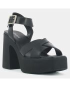 Sandales en Cuir Palme noires - Talon 10 cm