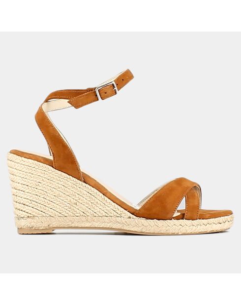 Espadrilles en Velours de Cuir Sibel cognac - Talon 10.5 cm