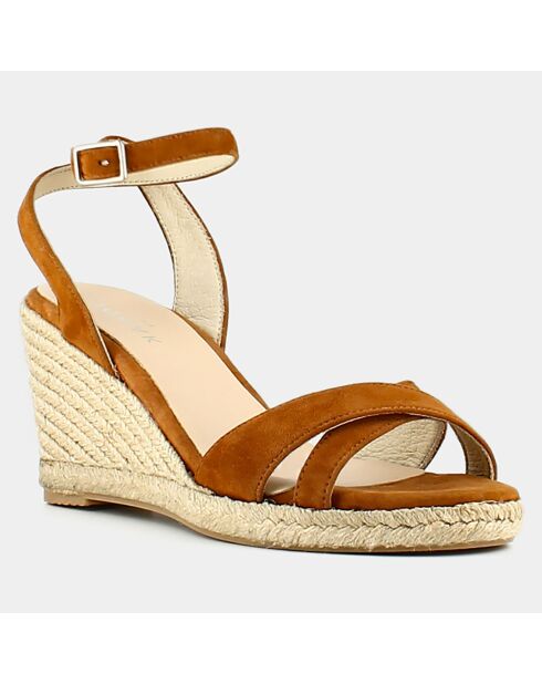 Espadrilles en Velours de Cuir Sibel cognac - Talon 10.5 cm