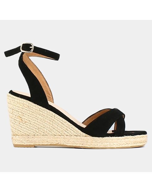 Espadrilles en Velours de Cuir Sibel noires - Talon 10.5 cm