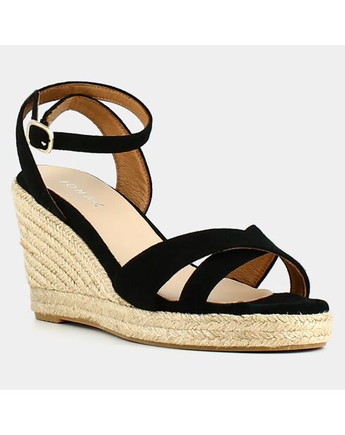 Espadrilles en Velours de Cuir Sibel noires - Talon 10.5 cm