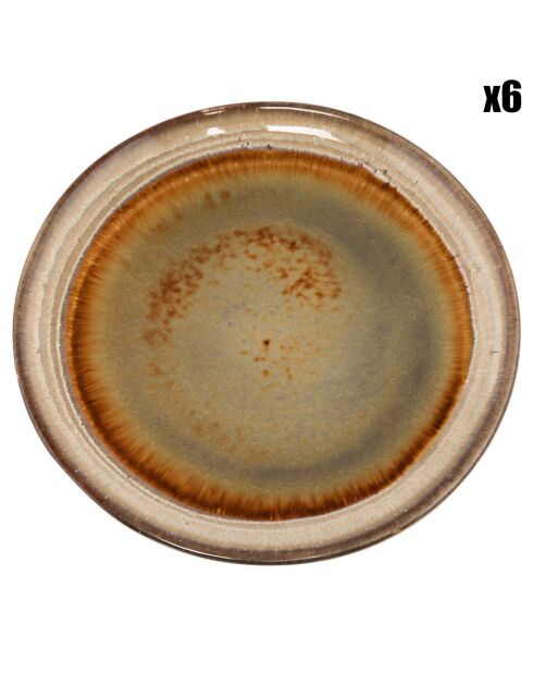 6 Assiettes plates Comporta marron  - D.22 cm