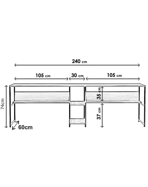 Scrivania L189 in noce - 240x74x60 cm