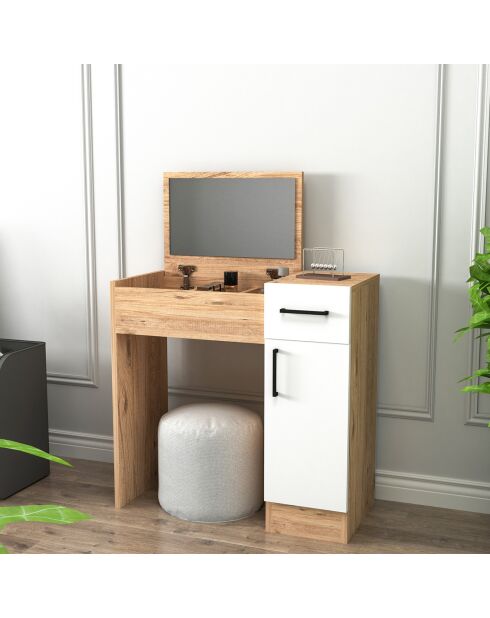 Coiffeuse Inci pin atlantique/blanc - 77x108.8x37.3 cm