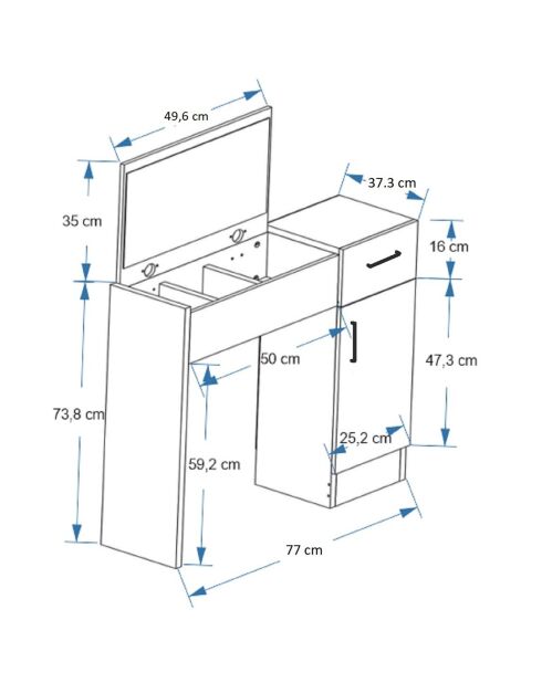 Coiffeuse Inci pin atlantique/blanc - 77x108.8x37.3 cm