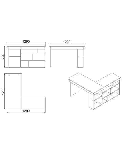 Bureau CT5-AA pin atlantique/noir - 129x72x120 cm