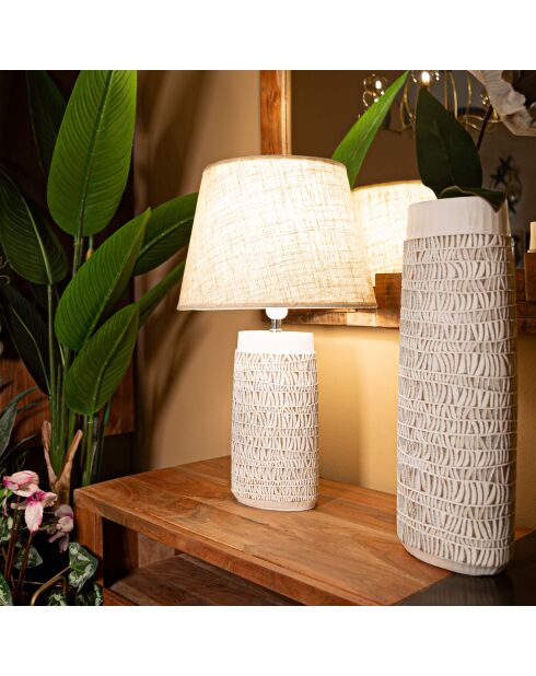 Lampe de Table en Polyrésine Nairobi  blanc lavé/marron - Ø 35x60.5 cm