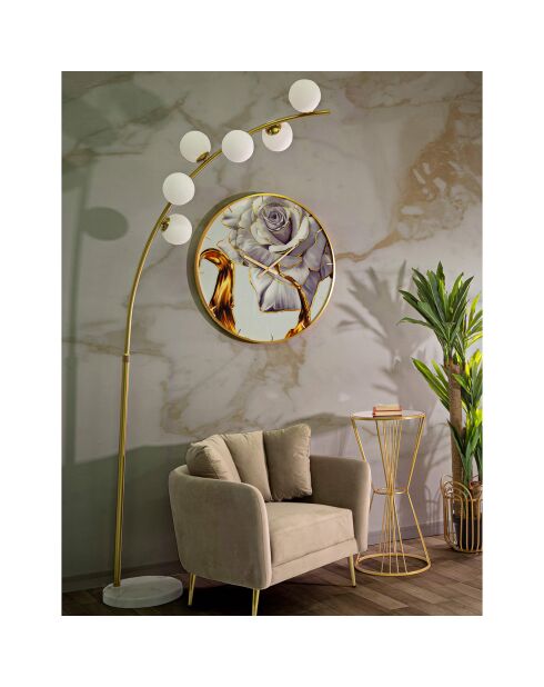 Lampadaire Glamy Arc 6 Luci doré/blanc - 130x45x220-246 cm