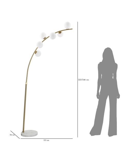 Lampadaire Glamy Arc 6 Luci doré/blanc - 130x45x220-246 cm