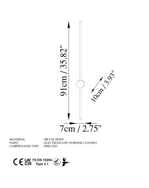 Applique murale Sword dorée - 91x10x7 cm