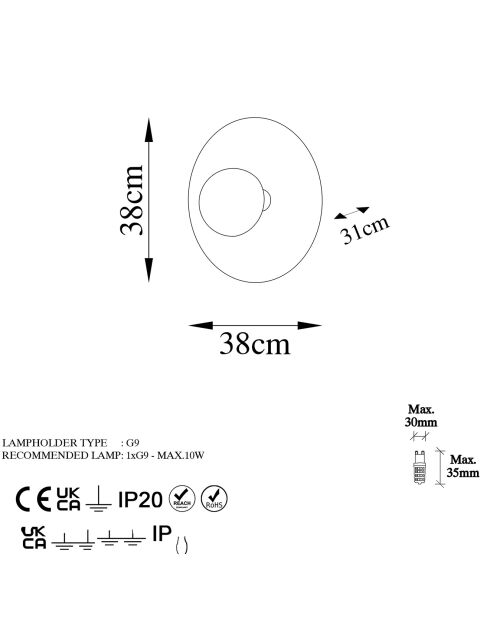 Applique murale Kurt bronze - D.38x31 cm