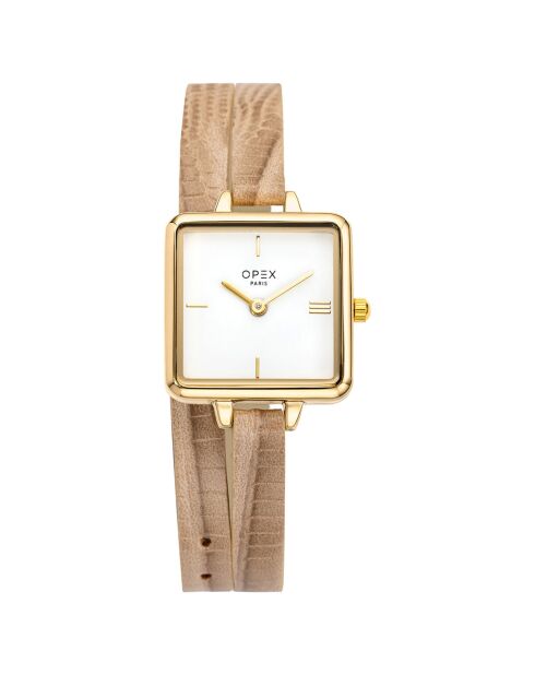 Montre Femme Mini Square lézard beige