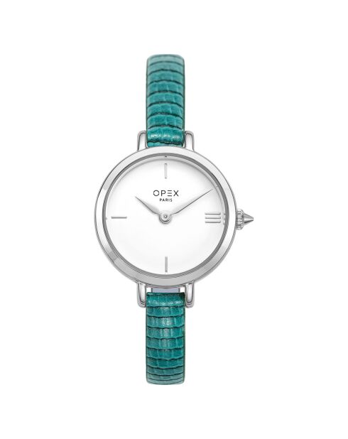 Montre Femme Mini Rotonde lézard bleu canard