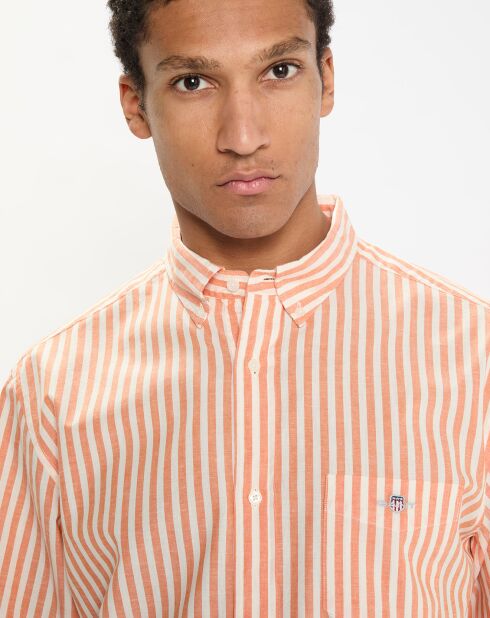 Chemise en Lin & Coton Regular Fit à rayures orange moyen/blanc