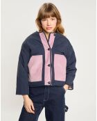 Veste réversible sherpa marine/rose