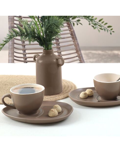2 Tasses à café + Soucoupes taupe