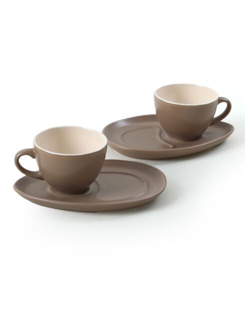 2 Tasses à café + Soucoupes taupe