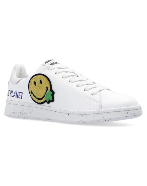 Baskets en Cuir Smiley blanc/rose