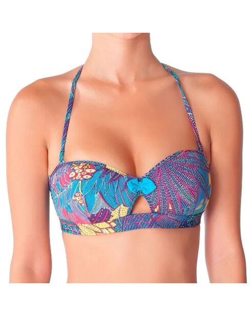 Mehrfarbiges Bandeau-Bikinioberteil mit tropischem Dschungel