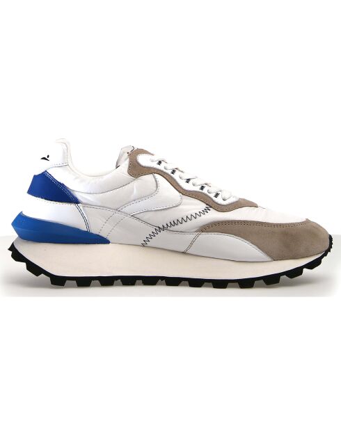 Sneakers en Cuir Léo beige/blanc/bleu