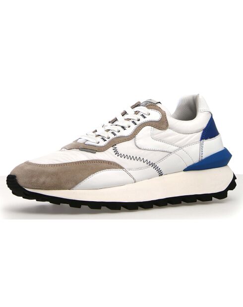 Sneakers en Cuir Léo beige/blanc/bleu