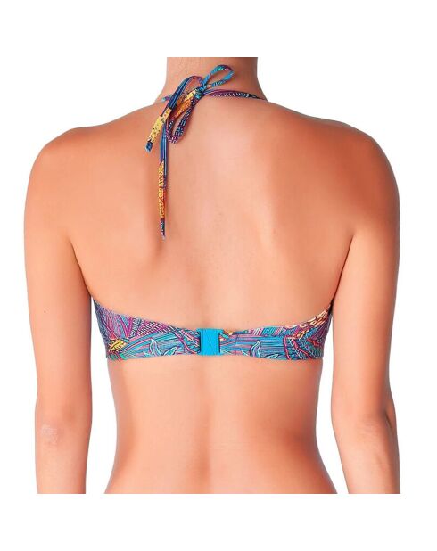 Mehrfarbiges Bandeau-Bikinioberteil mit tropischem Dschungel