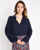 Blouse col v polo bleu marine