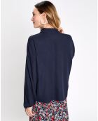 Blouse col v polo bleu marine